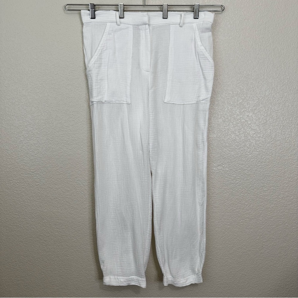 Magaschoni 100% Organic Cotton White Gauzy Women’s Pants, Sz Large